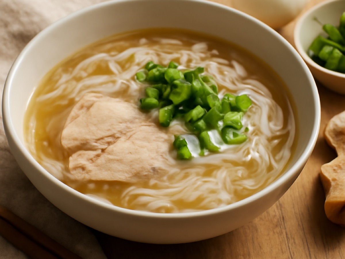 Vietnamesische Pho Ga mit zartem Hähnchen und Reisnudeln