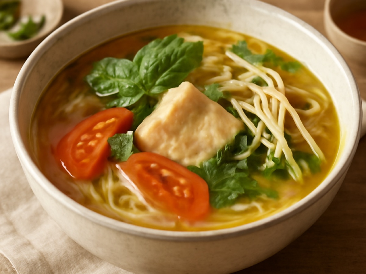 Vietnamesische saure Fischsuppe mit Gemüse und Kräutern