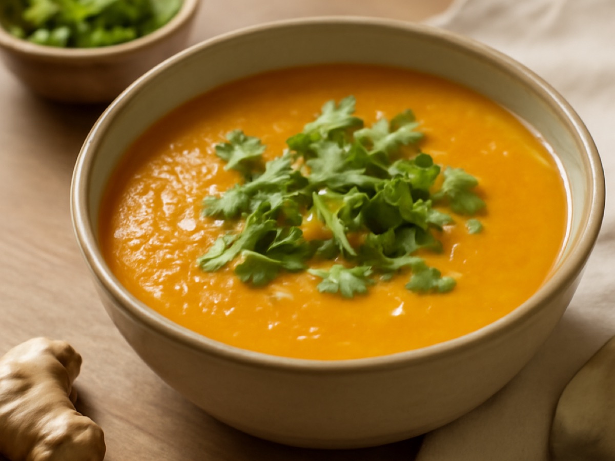 Vietnamesische Süßkartoffel-Kokos-Suppe mit frischen Kräutern