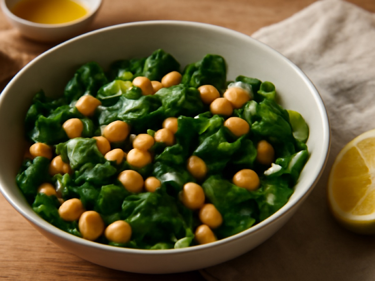 Warmer Kichererbsen- und Spinatsalat mit Zitrone