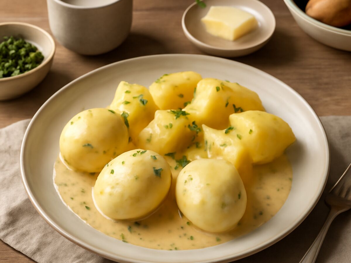Westfälische Senfeier mit Salzkartoffeln