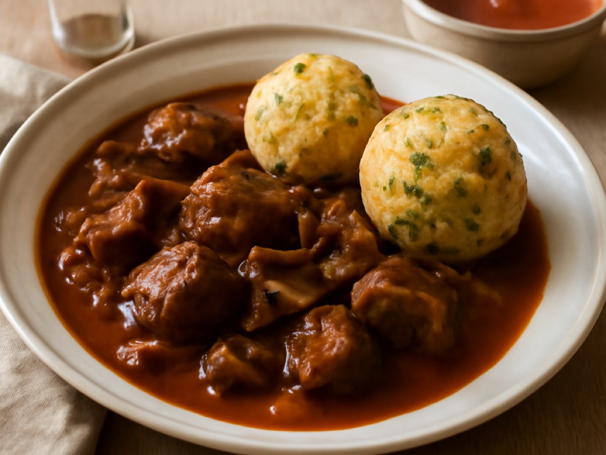 Wiener Saftgulasch mit Semmelknödeln