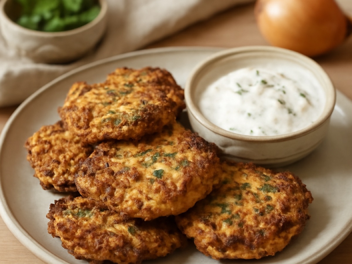 Zucchinipuffer mit Kräuterdip