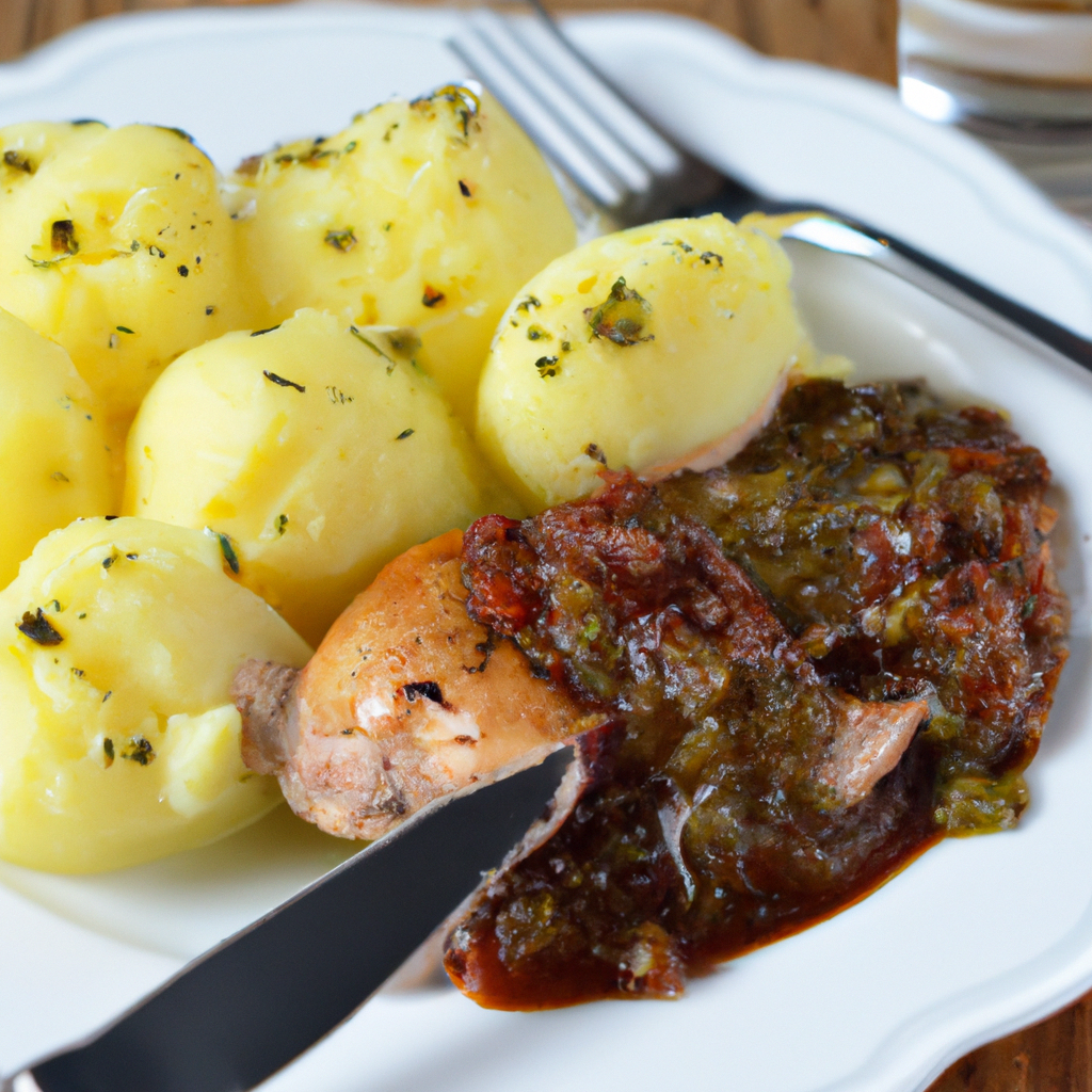 Gebratene Hähnchenschenkel mit Hanfmilch-Kartoffelbrei - Fetti.de